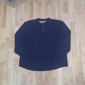 Eddie Bauer Thermal Henley Mens XL Blue Waffle Knit Three Button Placket Cotton